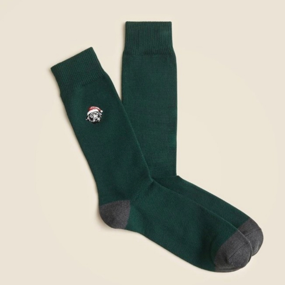 J.Crew Holiday Critter Socks - Labrador Santa Pine Green O/S Men's BNWT SO
